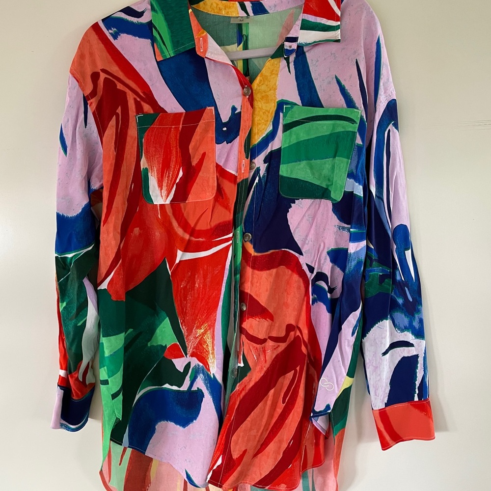 NWT Calia Multicolor Swim button‎ down
